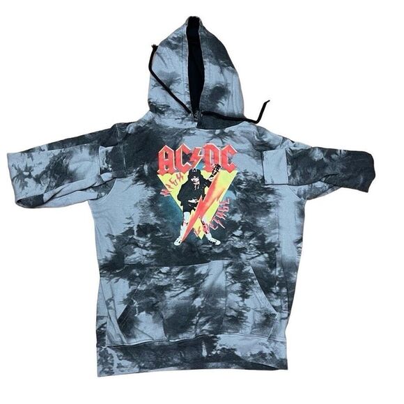 AC/DC Mens Grey Black High Voltage Graphic Draw String Hoodie Sweatshirt Small - Picture 2 of 10